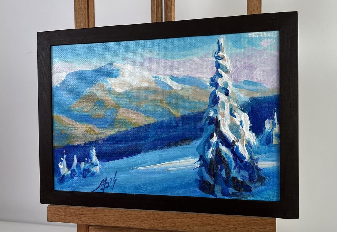 Acrylic painting Snow capped mountain peak Mykhailo Patskan - 2