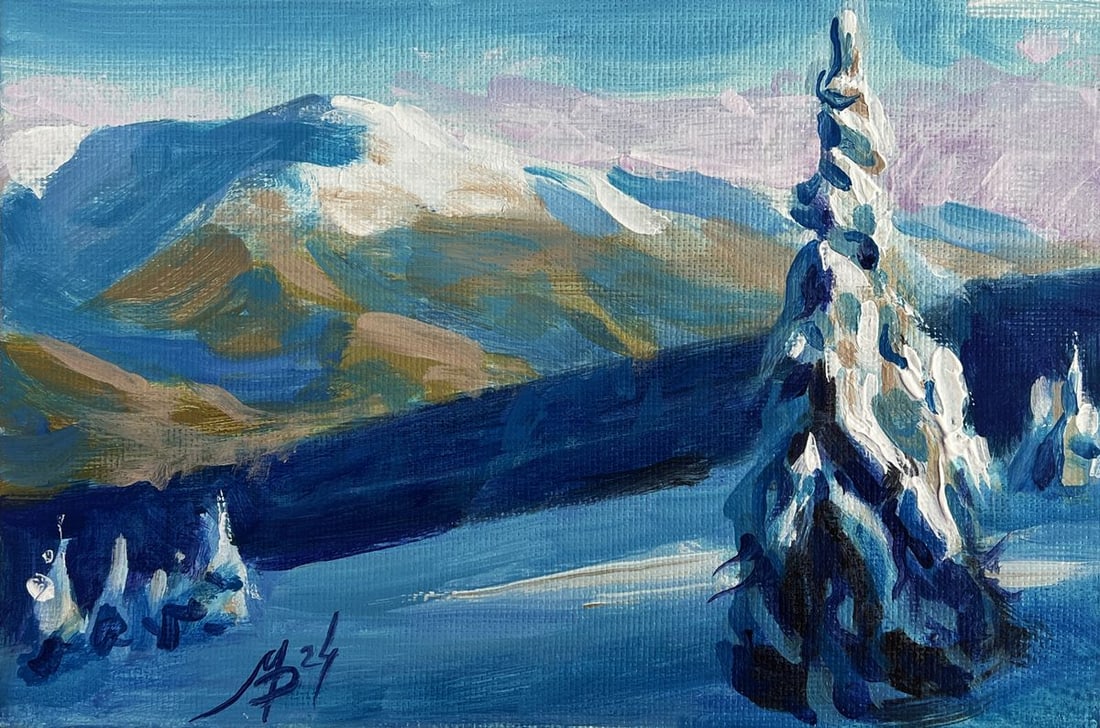 Acrylic painting Snow capped mountain peak Mykhailo Patskan - 3