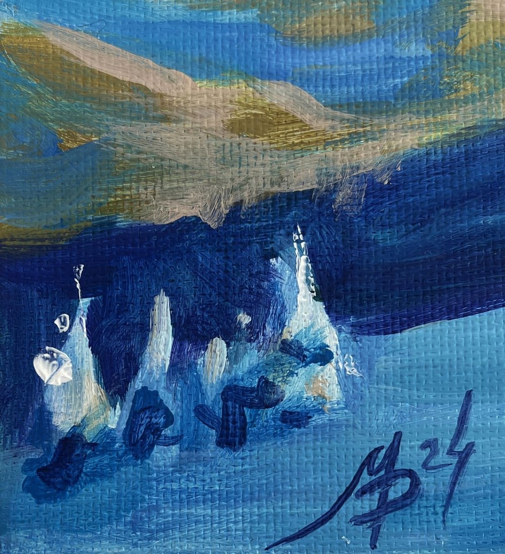 Acrylic painting Snow capped mountain peak Mykhailo Patskan - 9