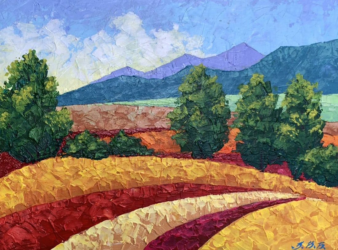 Oil painting Clear sunny day in the mountains V. Zadorozhnya: Title: Oil painting Clear sunny day in the mountains V. Zadorozhnya Description: NoAAA3336"Clear Sunny Day in the Mountains" is a vivid oil painting that captures the essence of a bright and cheerful