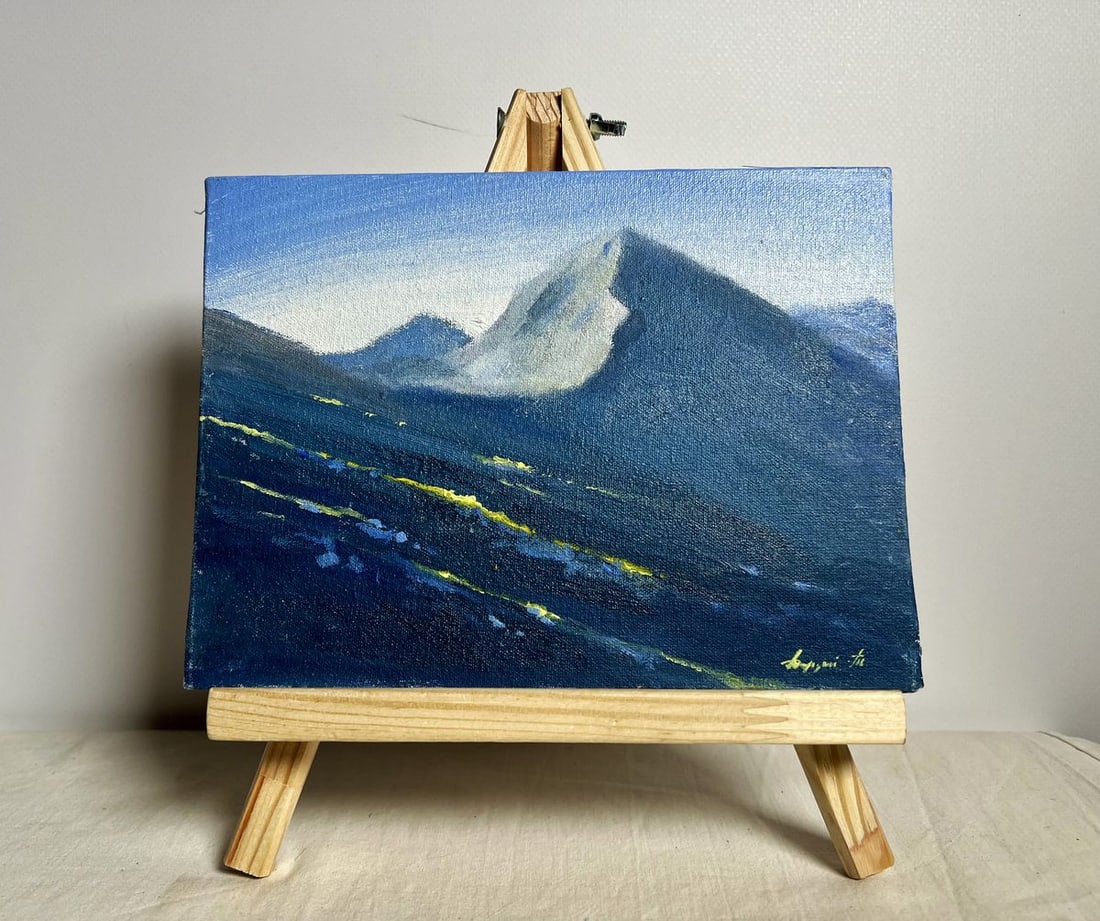 Oil painting Overlooking the snow-capped mountains Tatyana Derdey: Title: Oil painting Overlooking the snow-capped mountains Tatyana Derdey Description: NoAAA3666"Overlooking the Snow-Capped Mountains" is a mesmerizing oil painting on canvas that captures the majesti