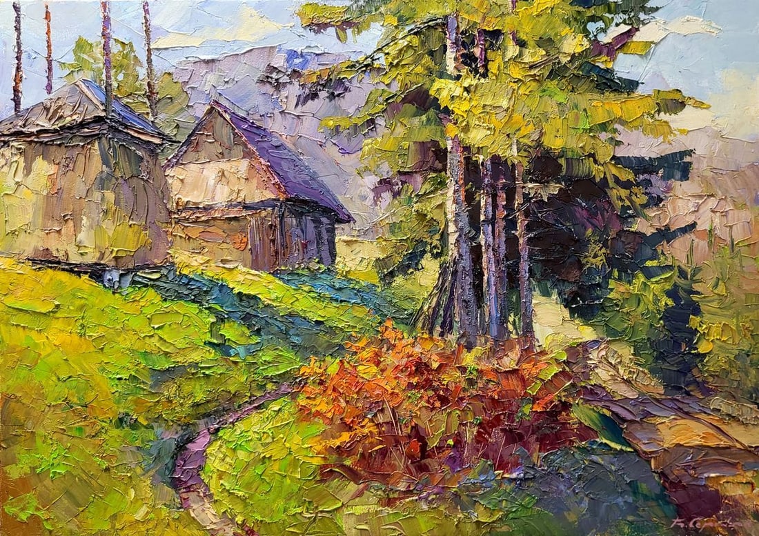 Oil painting Carpathian motif Serdyuk Boris Petrovich: Title: Oil painting Carpathian motif Serdyuk Boris Petrovich Description: NoSERB 1006The oil painting "Carpathian Motif" bursts with the vibrancy of nature found in the heart of the Carpathian
