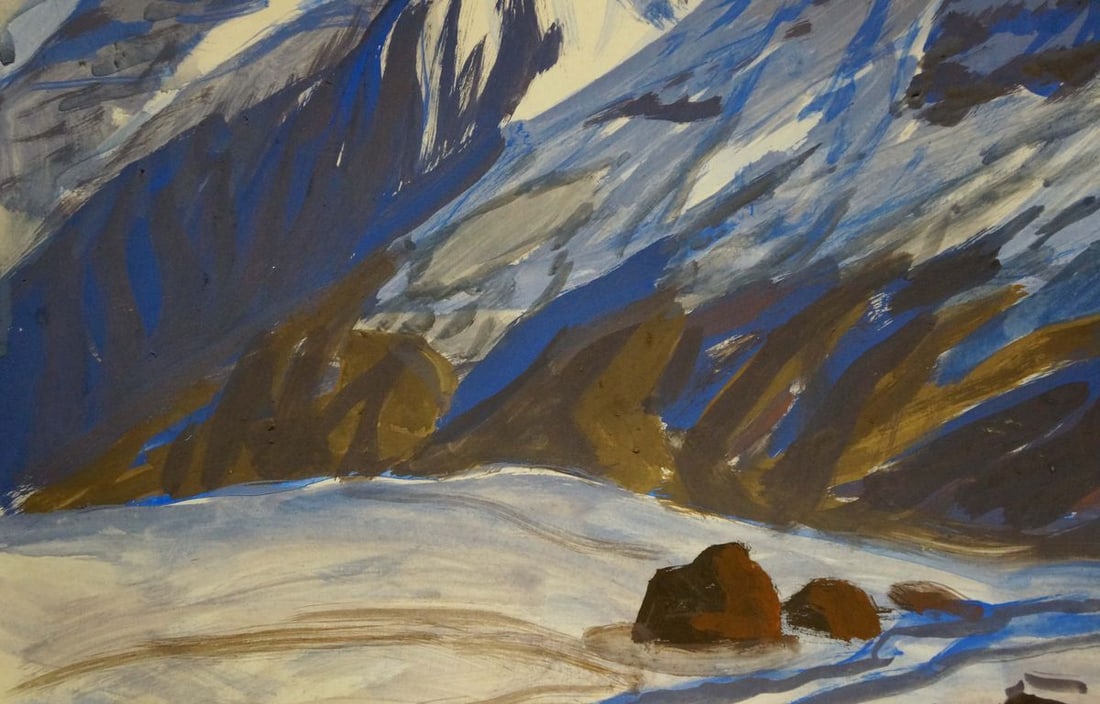 Tempera painting Mountain landscape - 2
