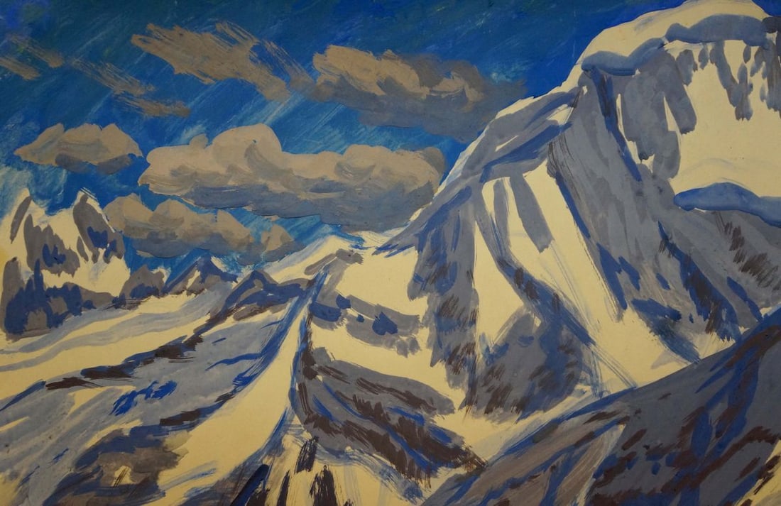 Tempera painting Mountain landscape - 3