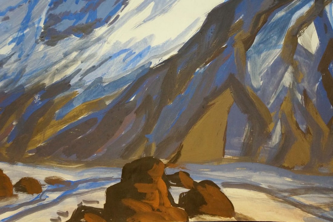 Tempera painting Mountain landscape - 5