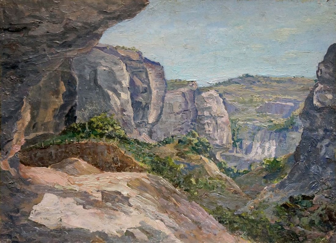 Oil painting Mountain canyon Elena Varnavovna Nagaevskaya: Title: Oil painting Mountain canyon Elena Varnavovna Nagaevskaya Description: NoVerns 686 *** ABOUT THIS PAINTING *** * TITLE: "Mountain canyon" * ARTISTS: Elena Varnavovna Nagaevskaya * SIZE:
