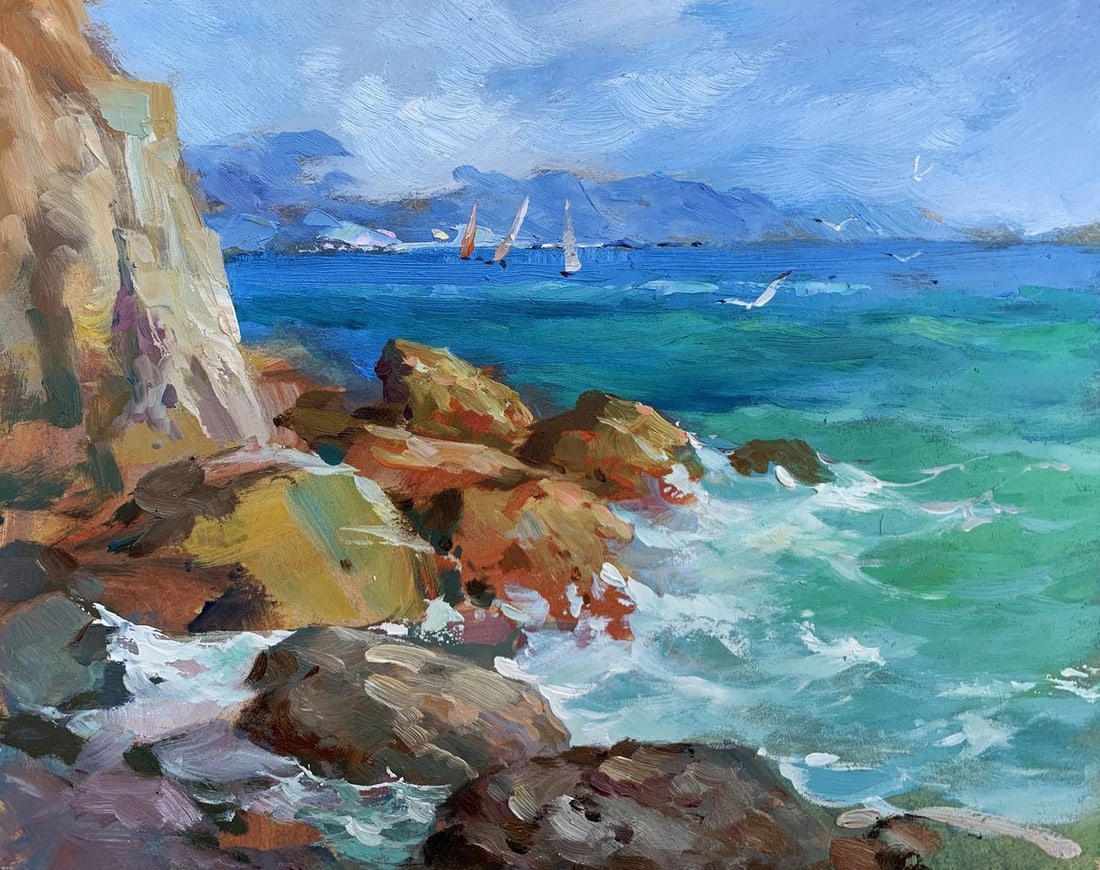 Oil painting Sea waves beat against the rocks Yuriy Suprunchuk (1 of 12)