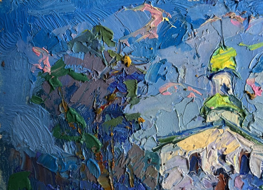 Oil painting Early in the morning at church Oksana Kalenyuk - 4