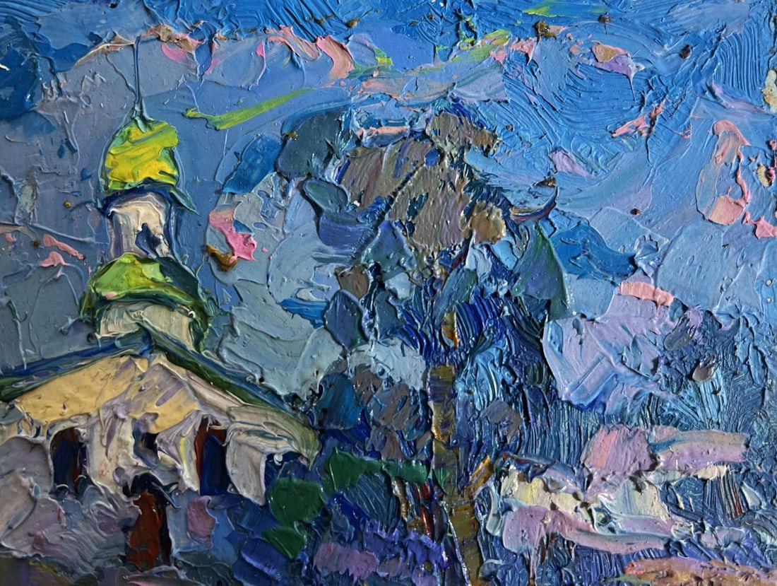 Oil painting Early in the morning at church Oksana Kalenyuk - 5