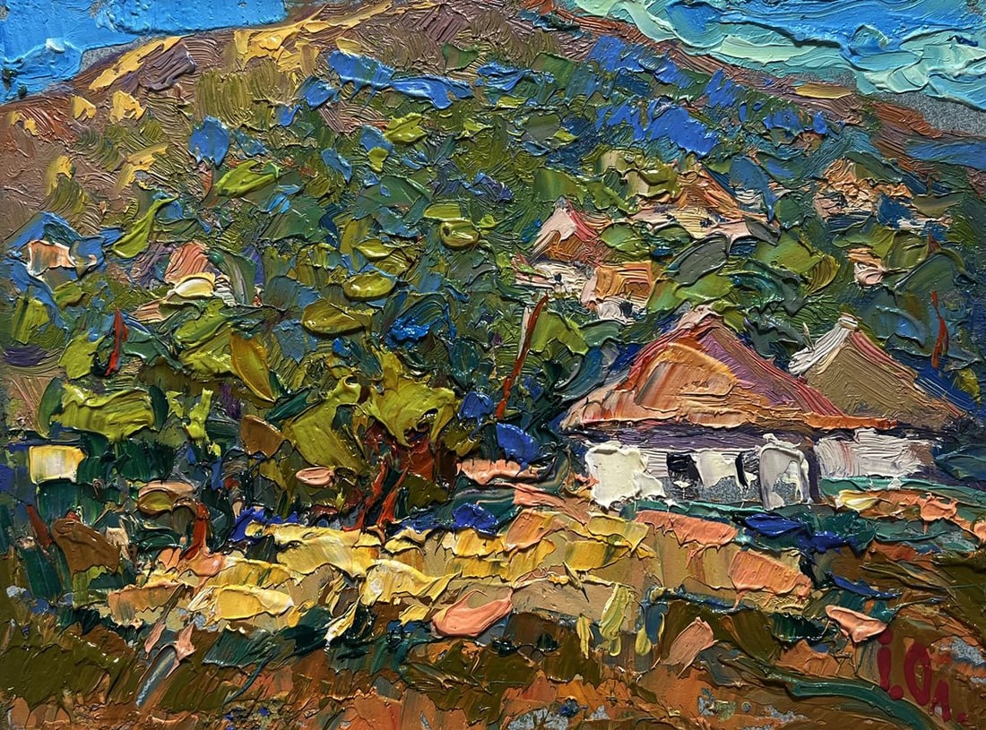 Oil painting There is a village under the mountain Alex Kalenyuk - 3