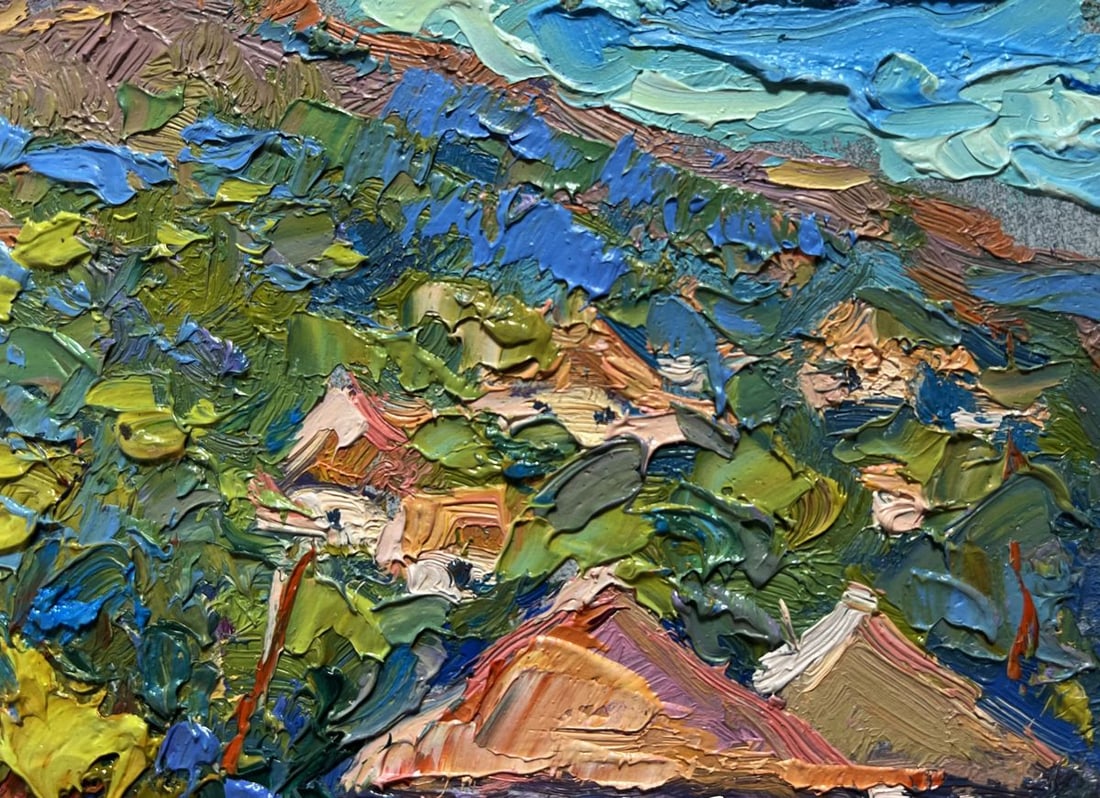 Oil painting There is a village under the mountain Alex Kalenyuk - 6