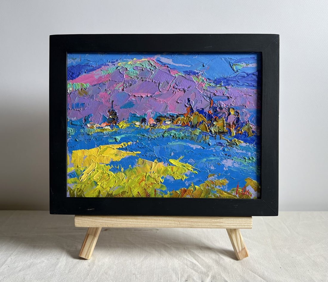 Oil painting Twilight in the Mountains Alex Kalenyuk: Title: Oil painting Twilight in the Mountains Alex Kalenyuk Description: NoAAA4031This oil painting cardboard, titled "Twilight in the Mountains", the composition is filled with vibrant, expressive br