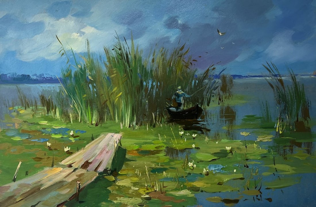 Oil painting On a boat near the reeds Yuriy Suprunchuk - 3
