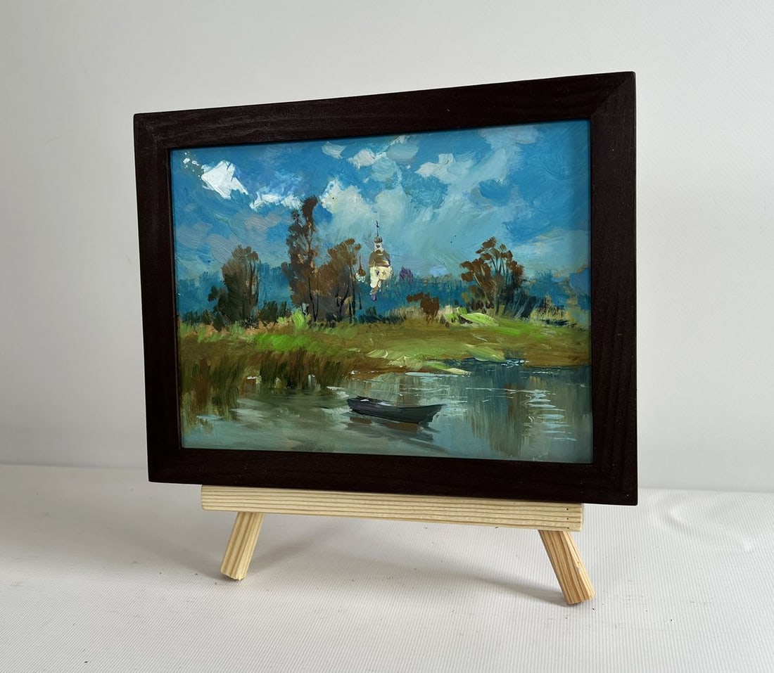 Oil painting A lonely boat among the reeds Yuriy Suprunchuk - 2