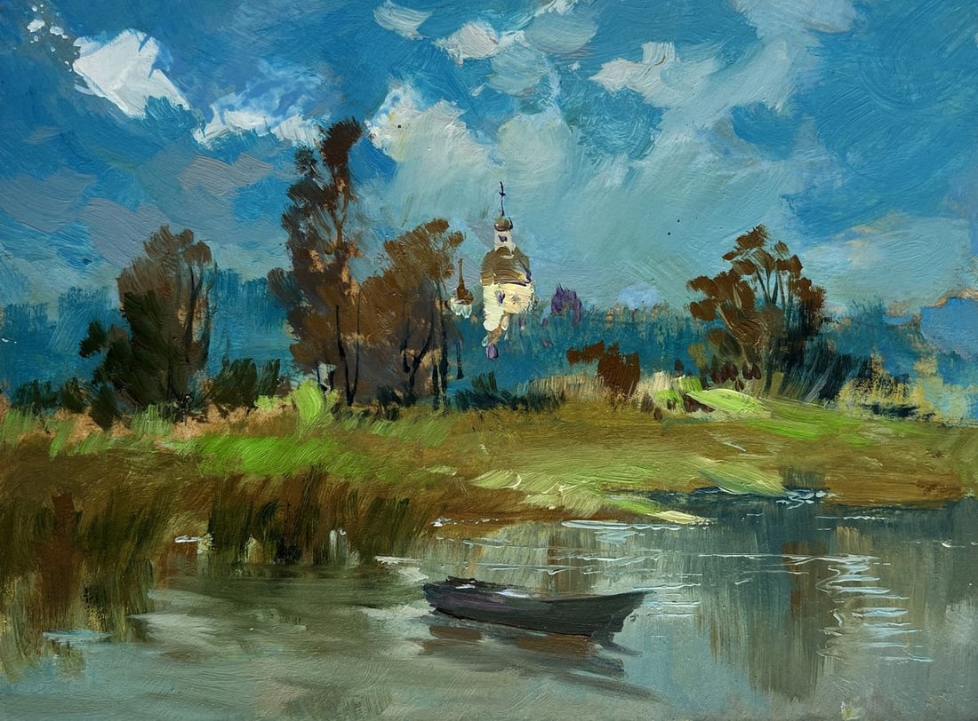 Oil painting A lonely boat among the reeds Yuriy Suprunchuk - 3
