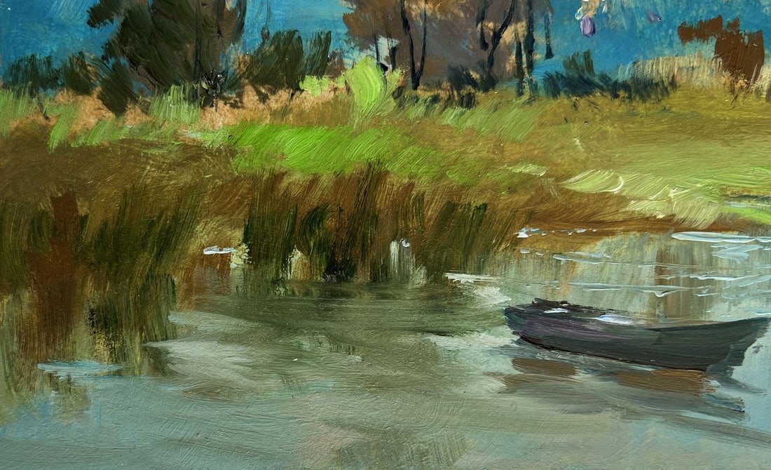 Oil painting A lonely boat among the reeds Yuriy Suprunchuk - 7