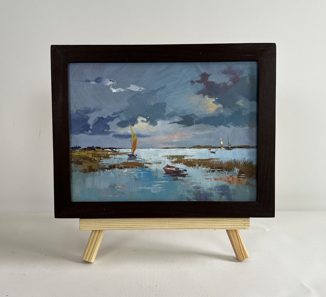 Oil painting A quiet evening by the river Yuriy Suprunchuk: Title: Oil painting A quiet evening by the river Yuriy Suprunchuk Description: NoAAA4348The painting "A Quiet Evening by the River" beautifully captures the tranquil and contemplative atmosphere of a