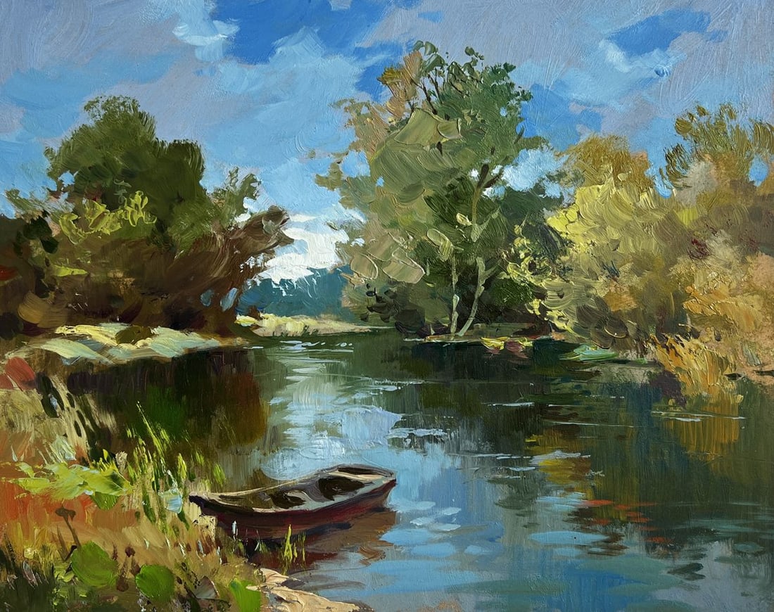 Oil painting Boat in green reflections Yuriy Suprunchuk - 3