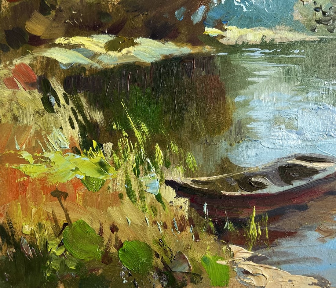 Oil painting Boat in green reflections Yuriy Suprunchuk - 6