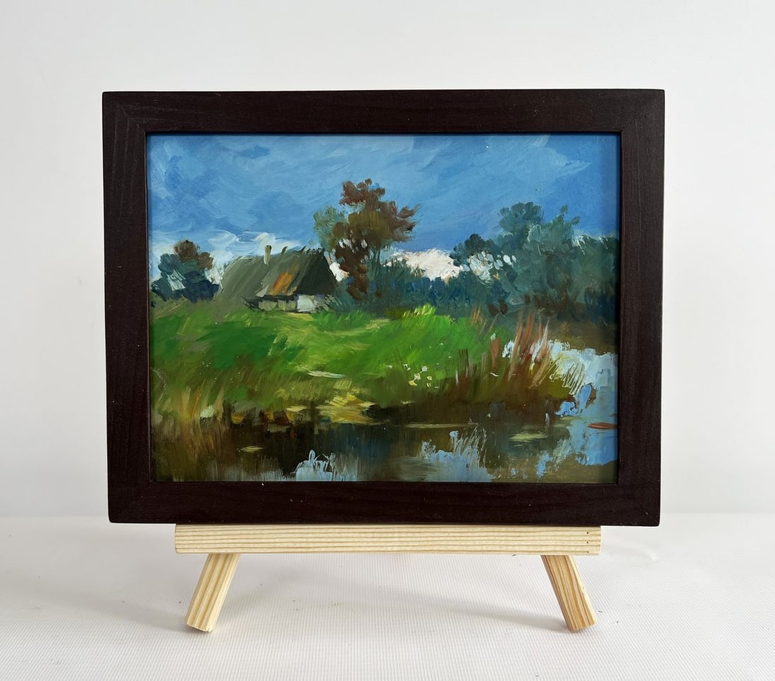 Oil painting A lonely house by the river Yuriy Suprunchuk: Title: Oil painting A lonely house by the river Yuriy Suprunchuk Description: NoAAA4425The painting "A Lonely House by the River" captures the essence of peaceful solitude, where nature and human habi