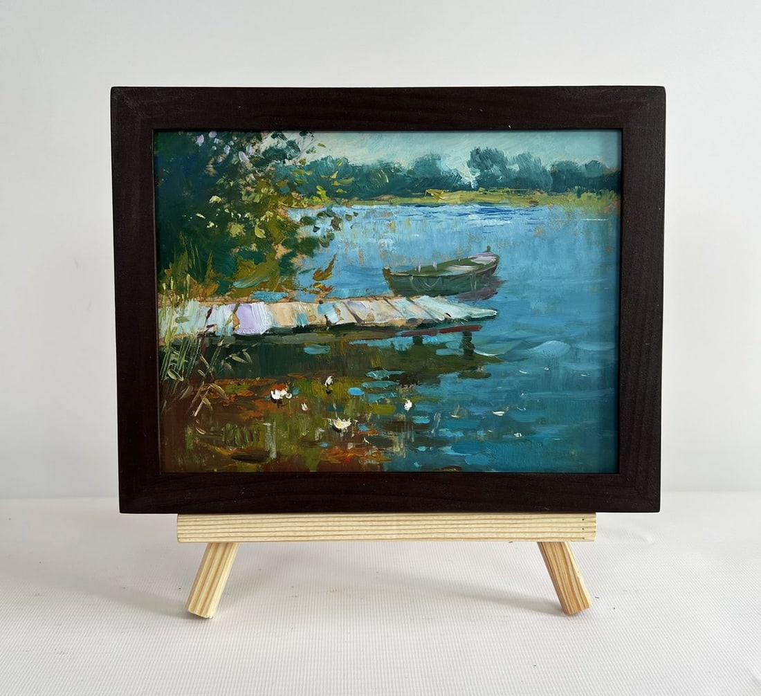 Oil painting Good fishing holiday Yuriy Suprunchuk: Title: Oil painting Good fishing holiday Yuriy Suprunchuk Description: NoAAA4426The painting "Good Fishing Holiday" captures the tranquil beauty of a lakeside retreat, where time slows down, and natur