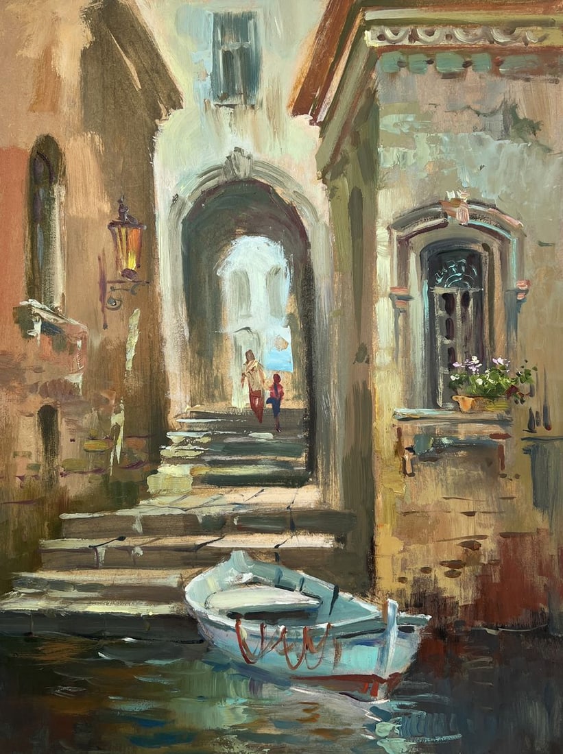 Oil painting Boat in the middle of city streets Yuriy Suprunchuk - 3