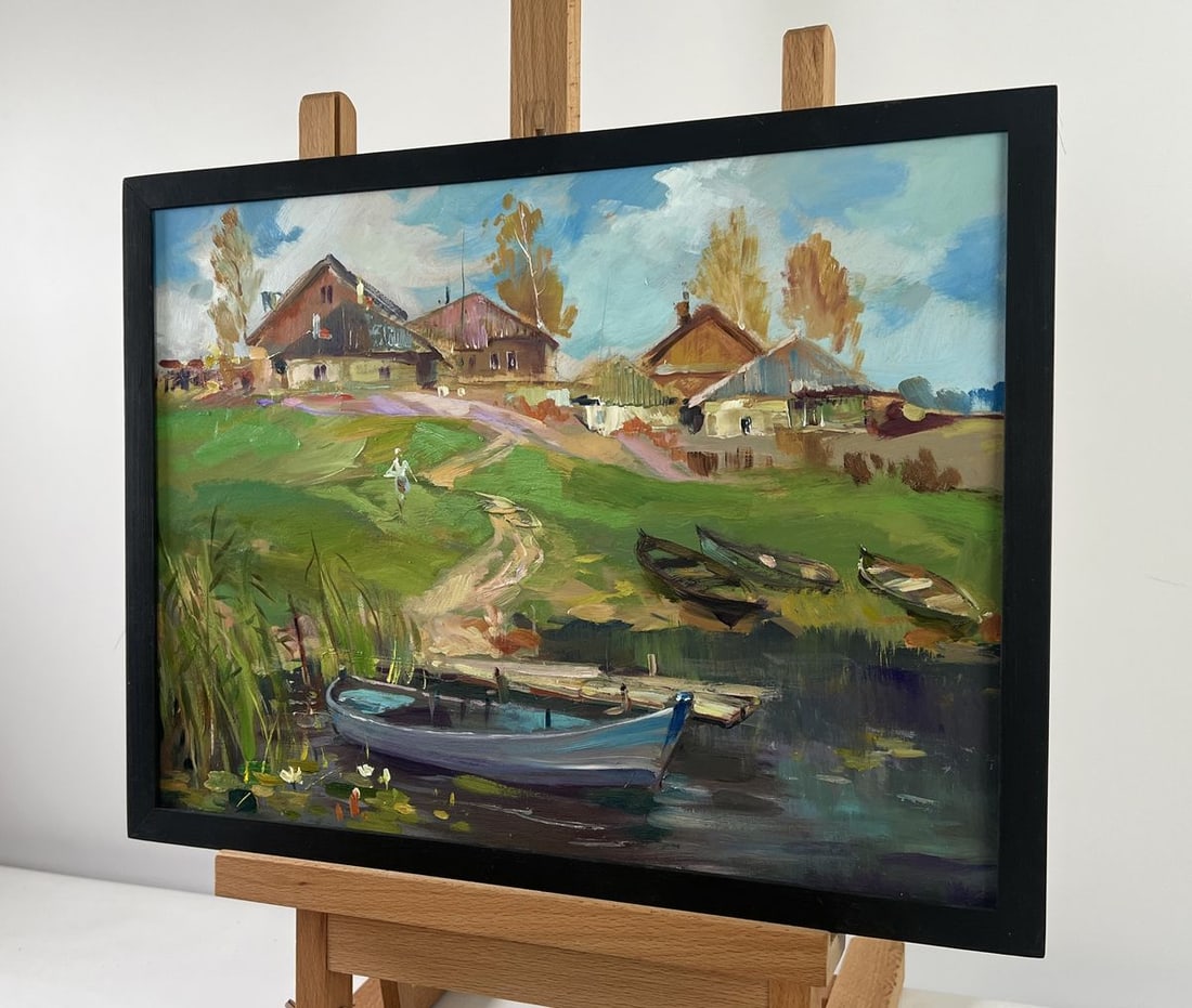 Oil painting Village boat ferry Yuriy Suprunchuk - 2