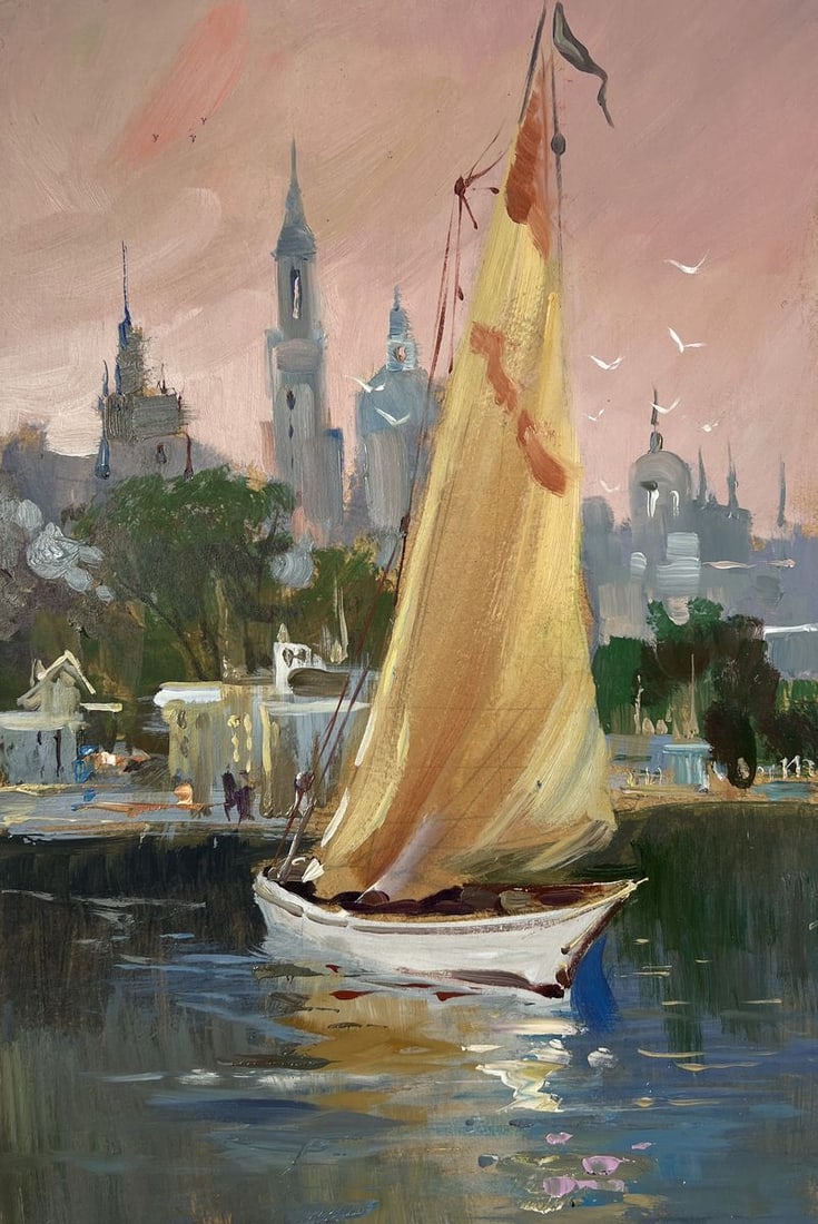 Oil painting The city is silent the boat is sailing Yuriy Suprunchuk - 3