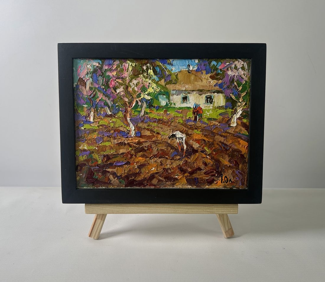 Oil painting The sky is blue and the spring Oleksiy Ivanyuk: Title: Oil painting The sky is blue and the spring Oleksiy Ivanyuk Description: NoAAA5339The Oil painting on Canvas titled "The sky is blue and the spring" captures the essence of a serene rural life