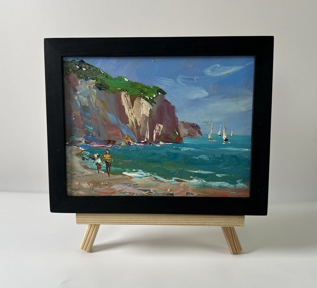 Oil painting Sea with ships Yuriy Suprunchuk: Title: Oil painting Sea with ships Yuriy Suprunchuk Description: NoAAA5713The Oil painting Cardboard titled "Sea with ships" conveys the grandeur and timeless allure of the seashore, where the restles
