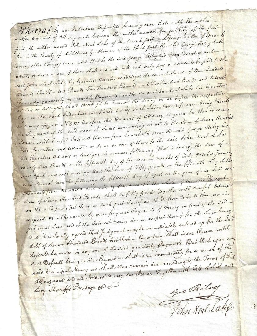 1796 English Manuscript Warrant of Attorney London - 2