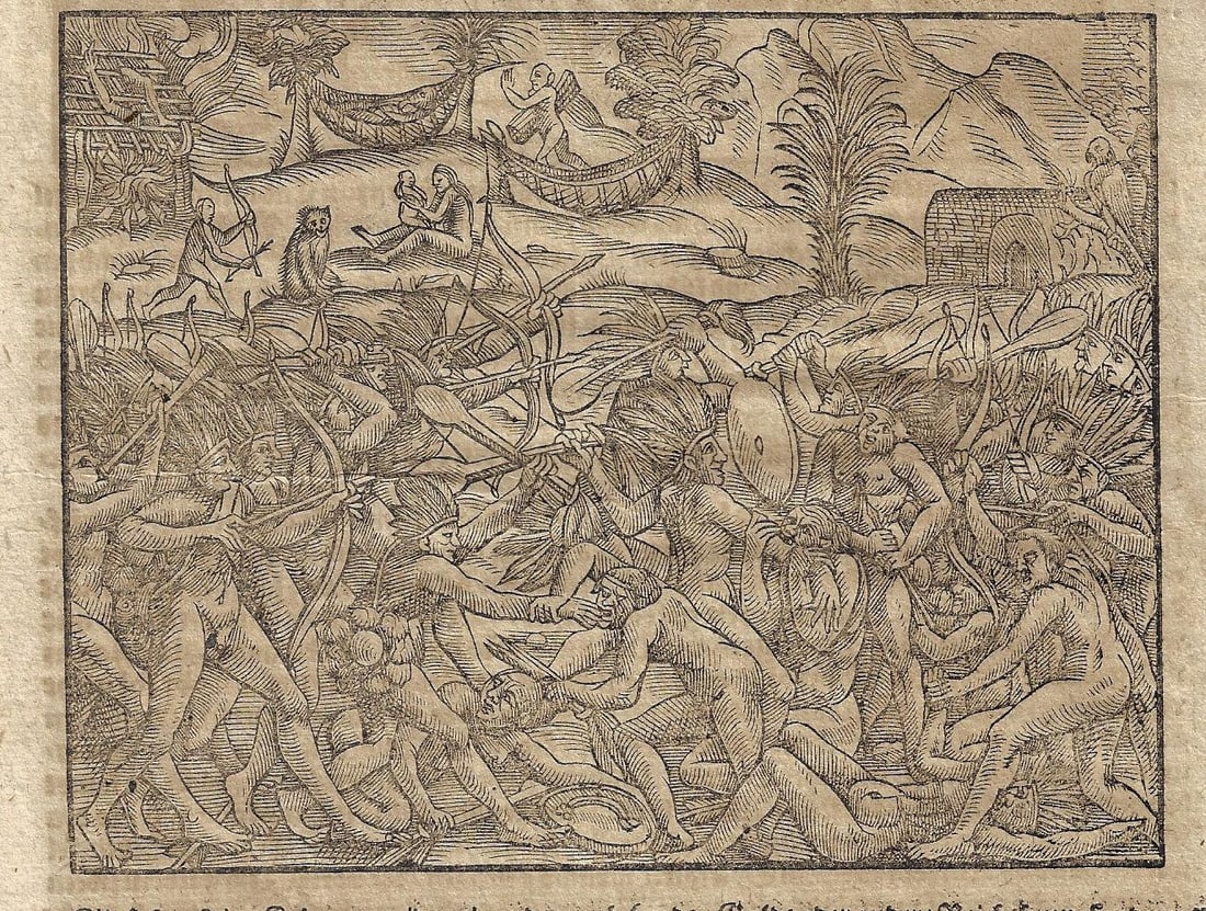 1628 Munster Cosmography Leaf Woodcuts Brazil - 2