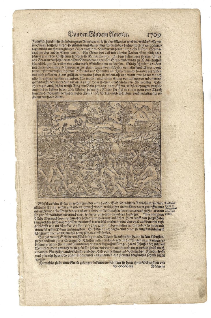 1628 Munster Cosmography Leaf Woodcuts Brazil - 3