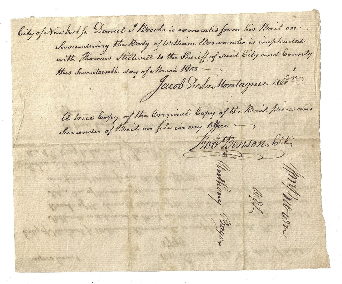 1799 Manuscript New York Bail Notice - 2