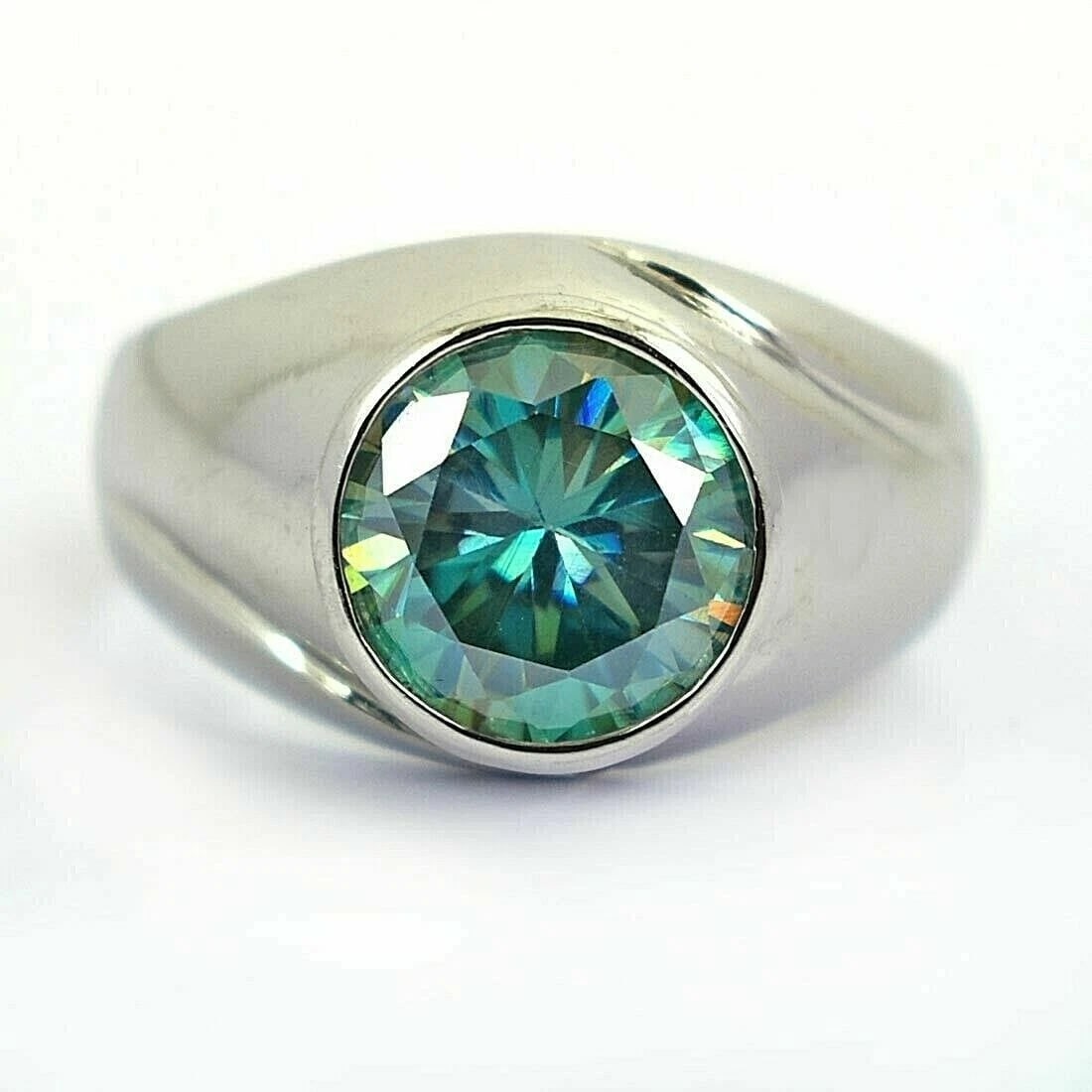 Hand Made Sterling Silver Solitaire Blue Diamond Ring 3.90 Cts - 2