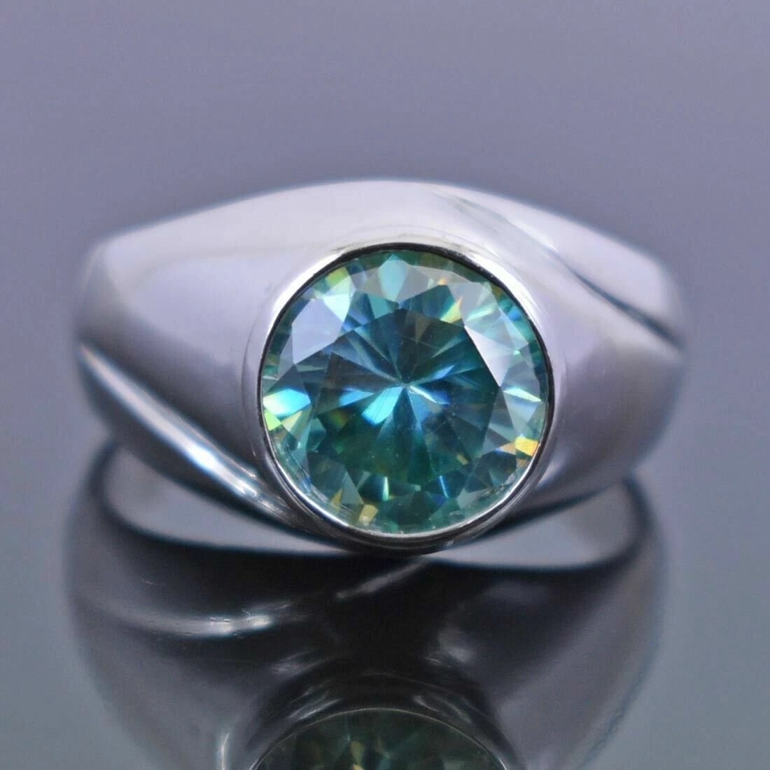 Hand Made Sterling Silver Solitaire Blue Diamond Ring 3.90 Cts - 5