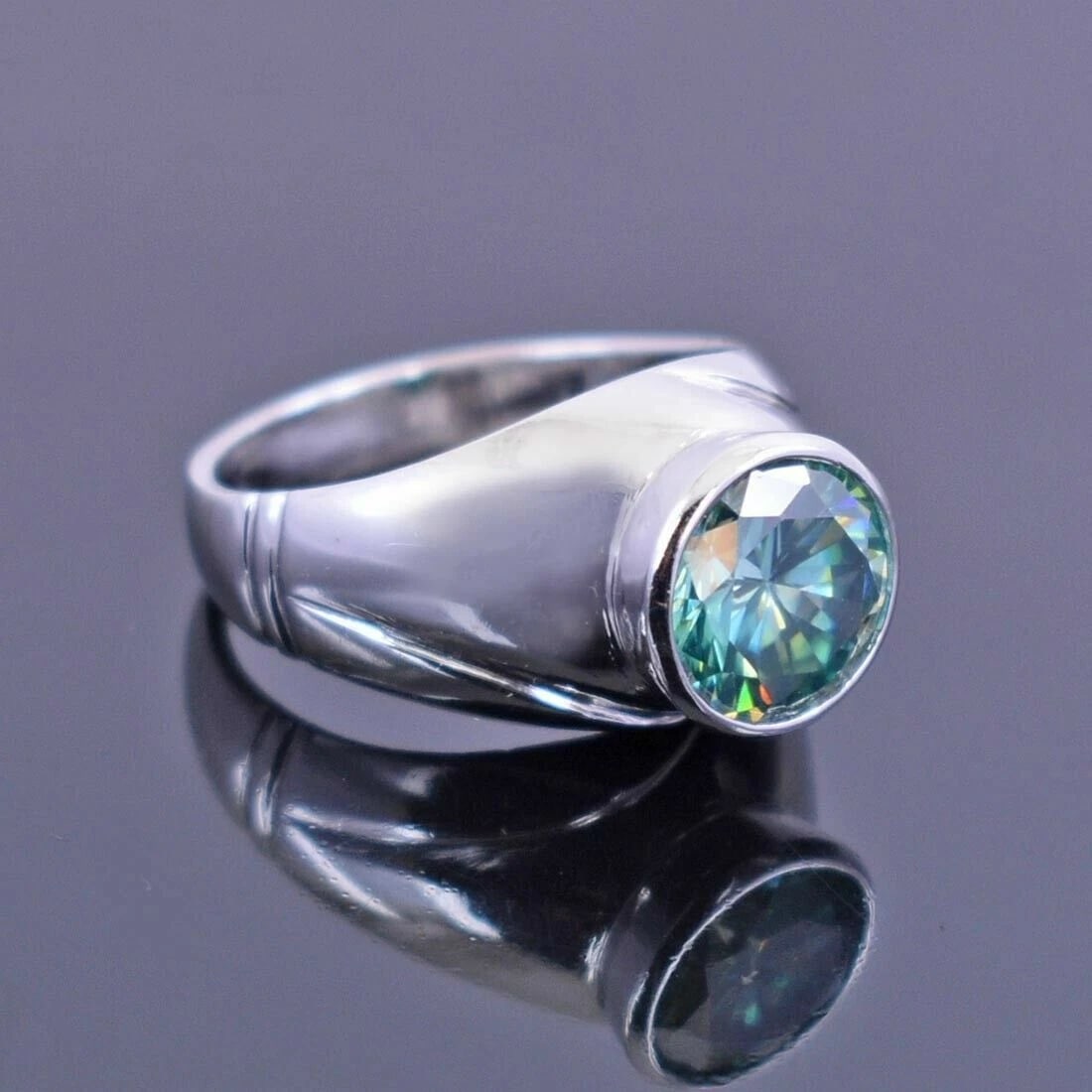 Hand Made Sterling Silver Solitaire Blue Diamond Ring 3.90 Cts - 6