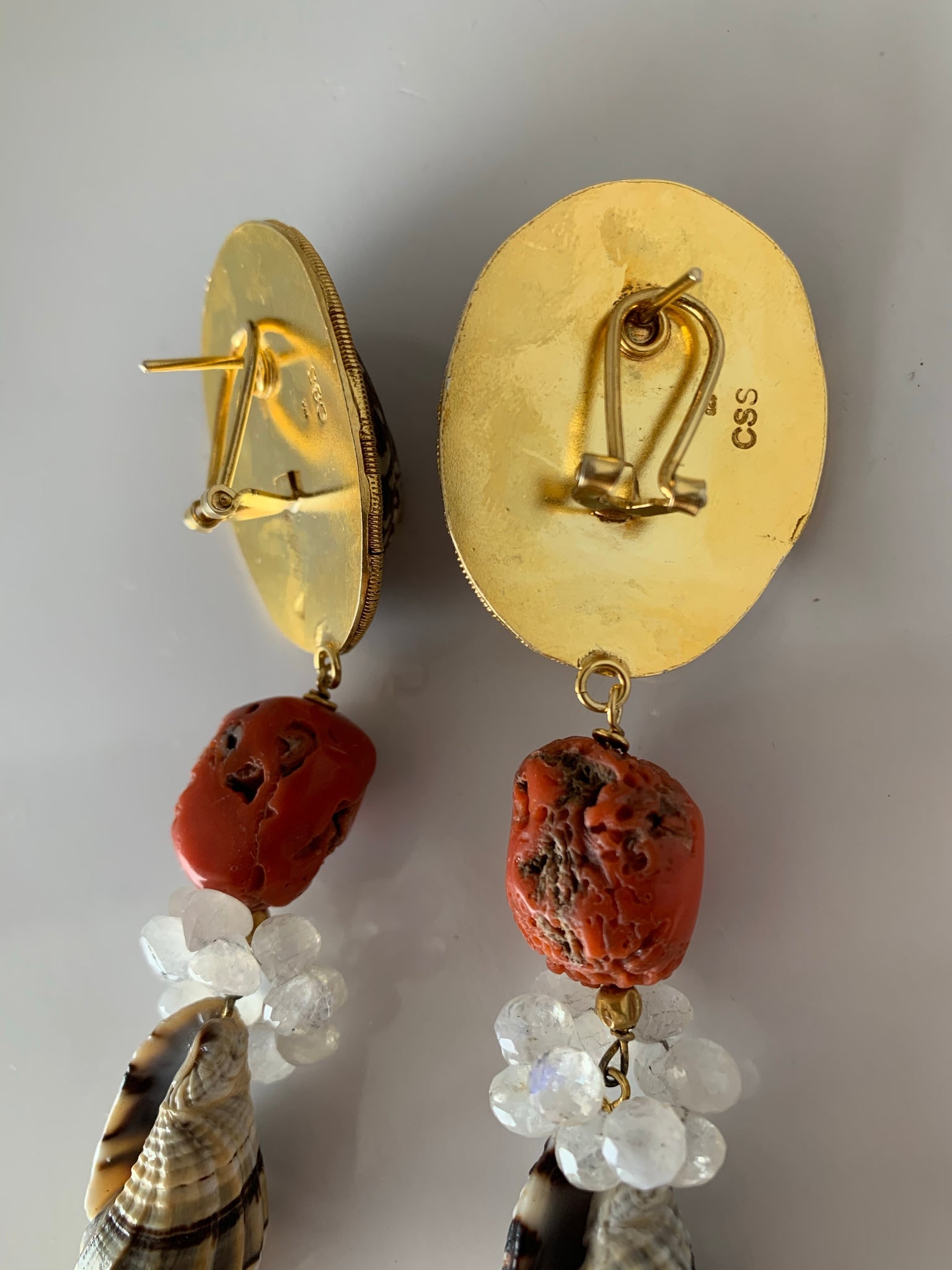 Limpet, Raw Coral, Moonstone, Shell Vermeil Earrings - 2