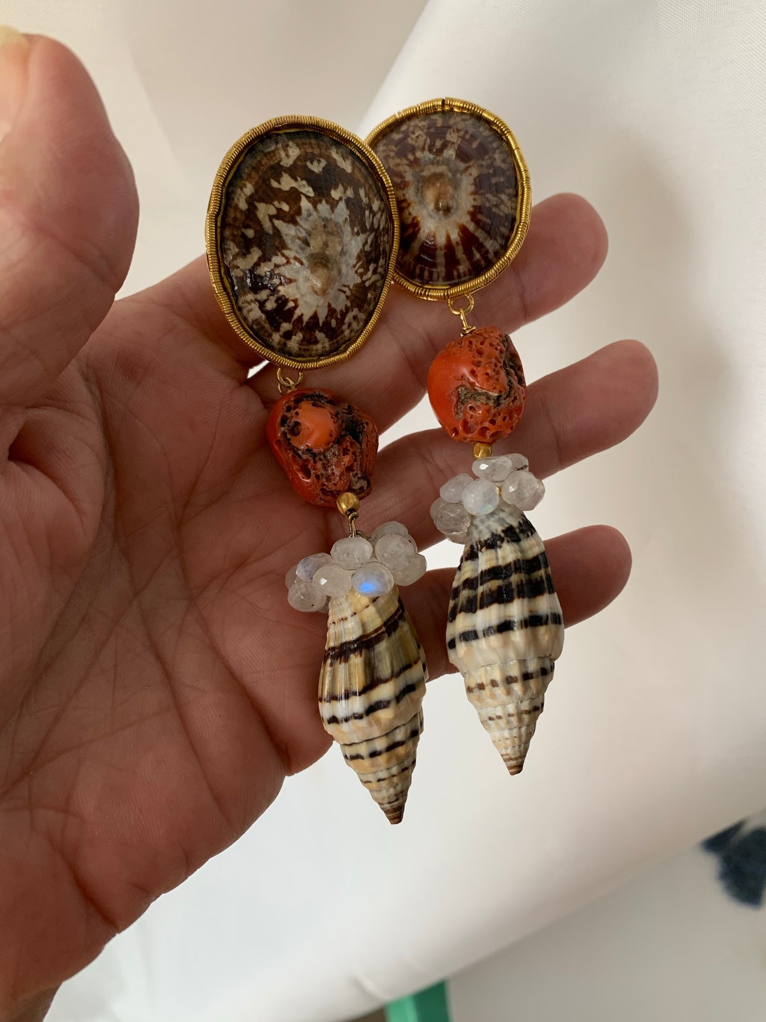 Limpet, Raw Coral, Moonstone, Shell Vermeil Earrings - 3