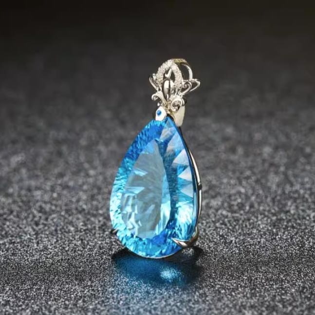 14K GOLD 21.6 CT NATURAL TOPAZ & DIAMOND PENDANT - 3