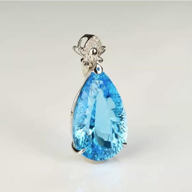 14K GOLD 21.6 CT NATURAL TOPAZ & DIAMOND PENDANT - 5