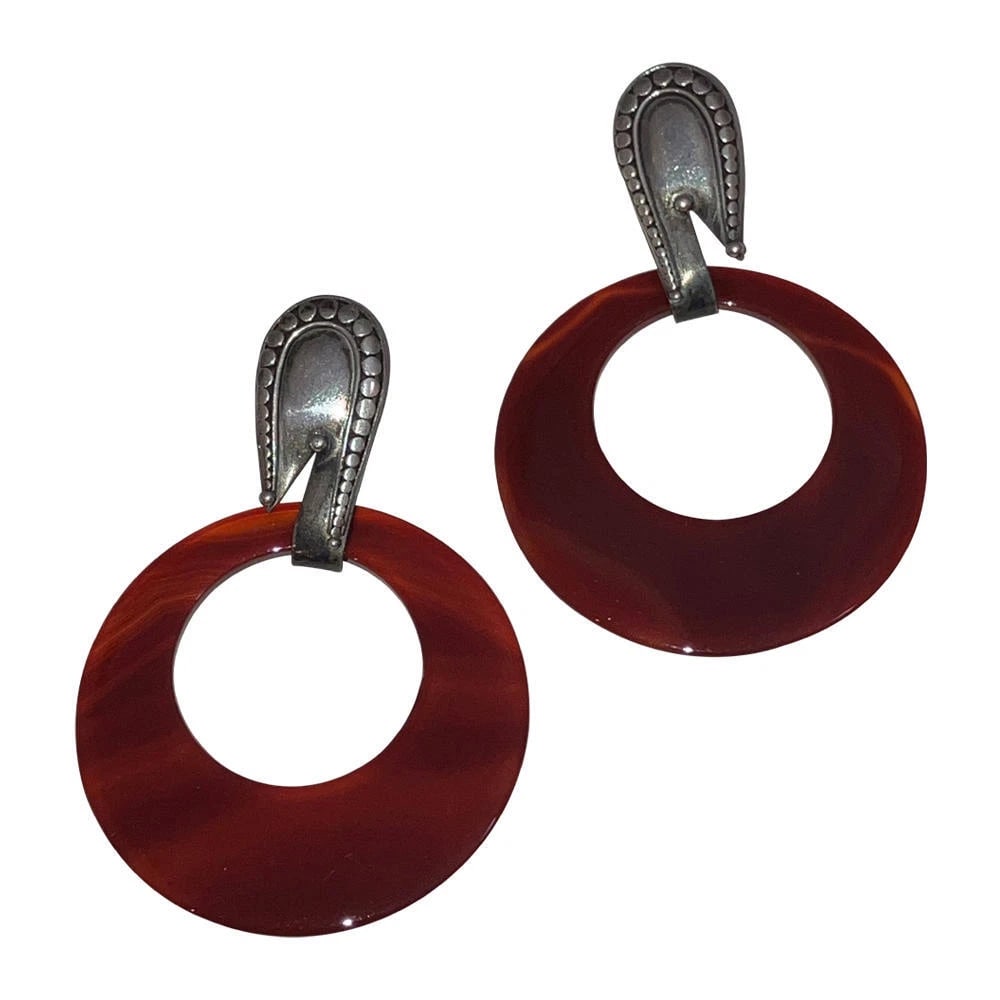 Carnelian Sterling Jumbo Hoop Earrings - 3