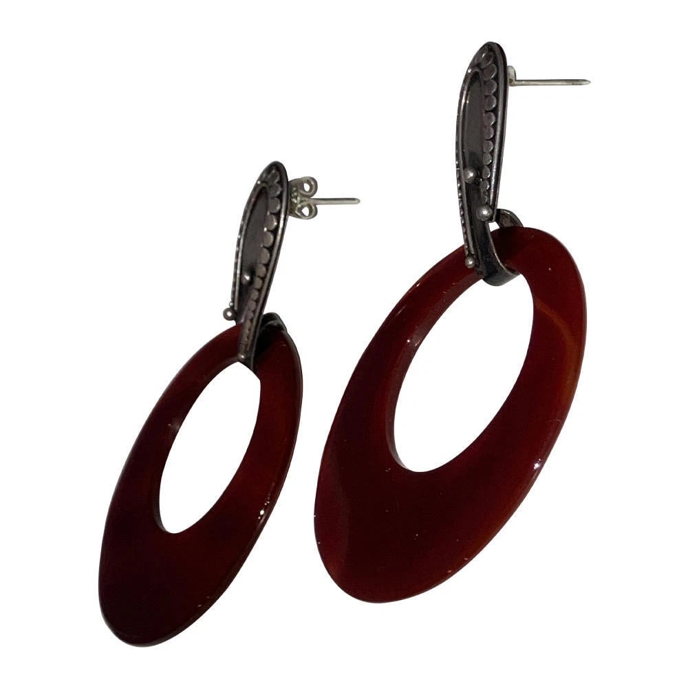 Carnelian Sterling Jumbo Hoop Earrings - 6