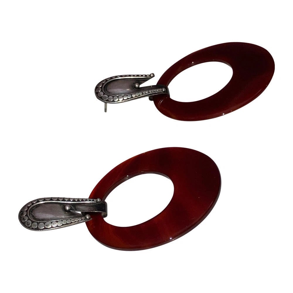 Carnelian Sterling Jumbo Hoop Earrings - 7