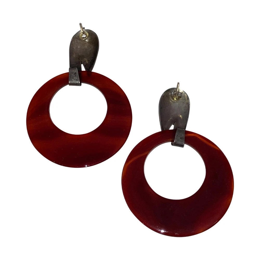 Carnelian Sterling Jumbo Hoop Earrings - 8