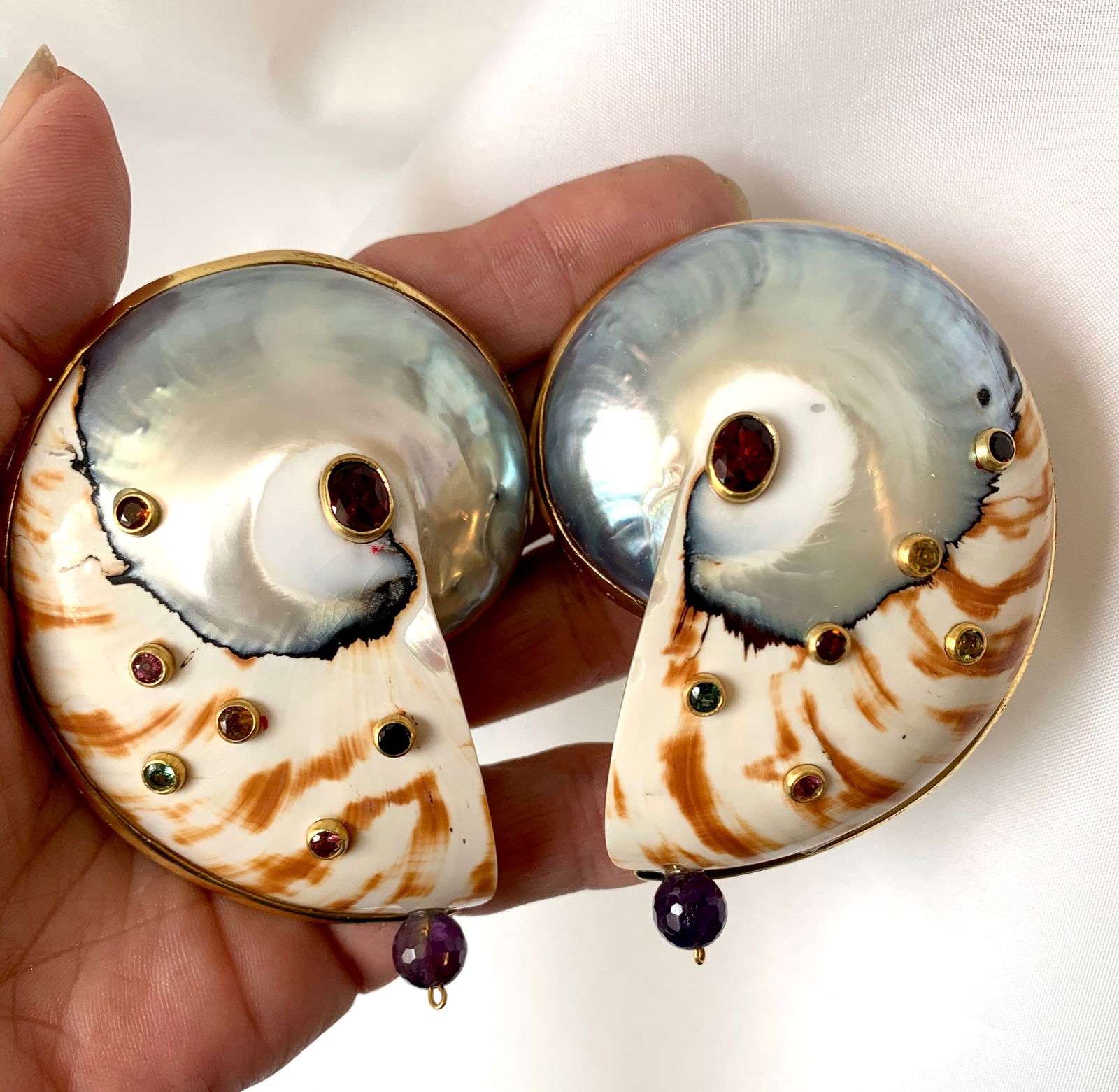 Bold Nautilus, Gemstone Vermeil Earrings - 2