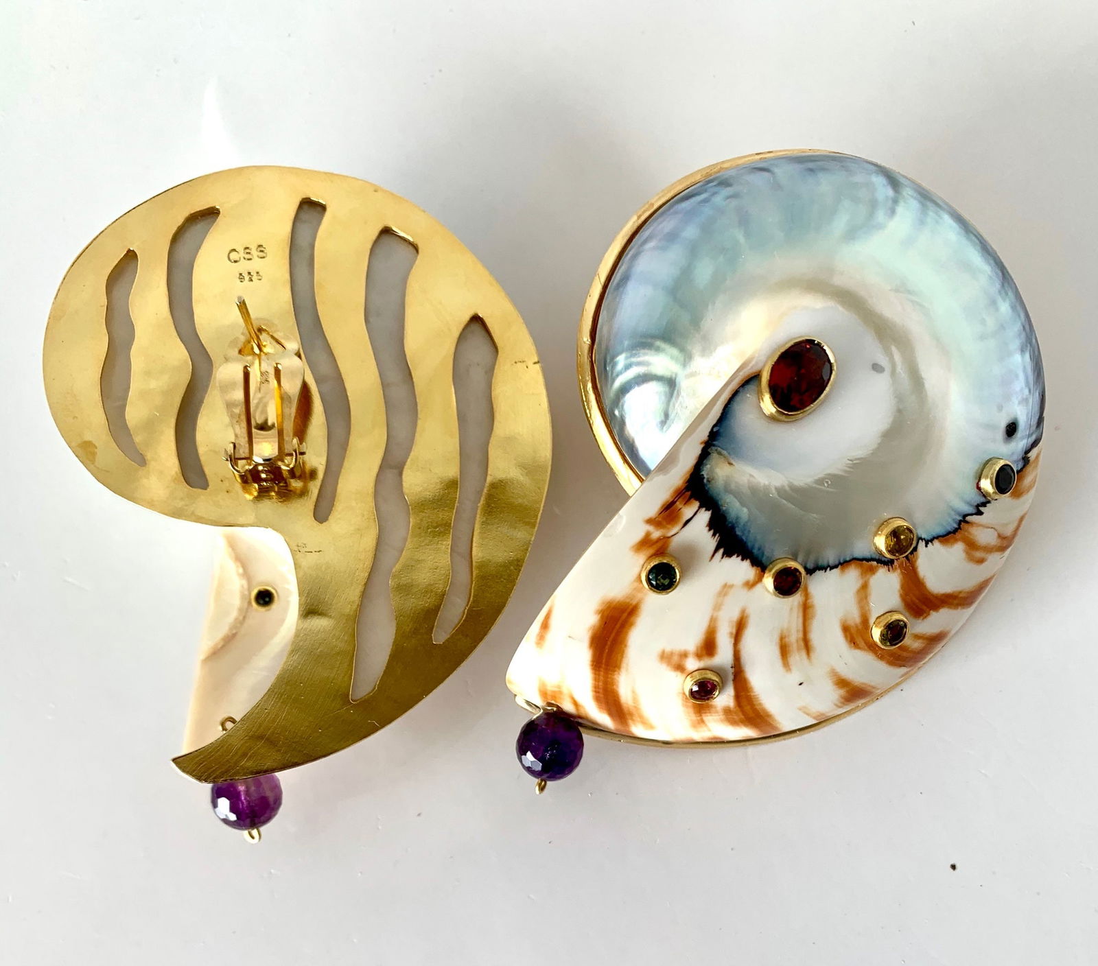 Bold Nautilus, Gemstone Vermeil Earrings - 3
