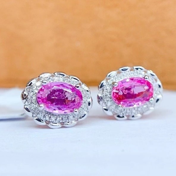 14K GOLD 1.1 CT NATURAL SAPPHIRE & DIAMOND EARRINGS (1 of 5)