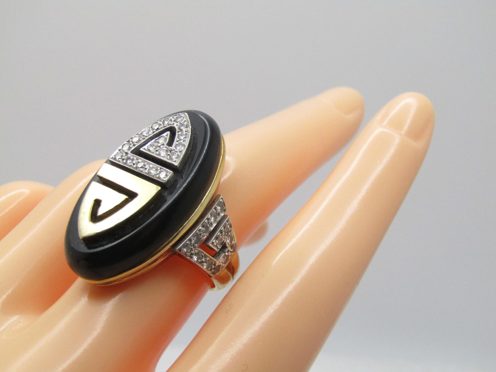 Vintage Onyx & Diamond Ring, La Triomphe (Astoria Jewelry Mfg.) 1960's-1970's, Size 6.5 - 8