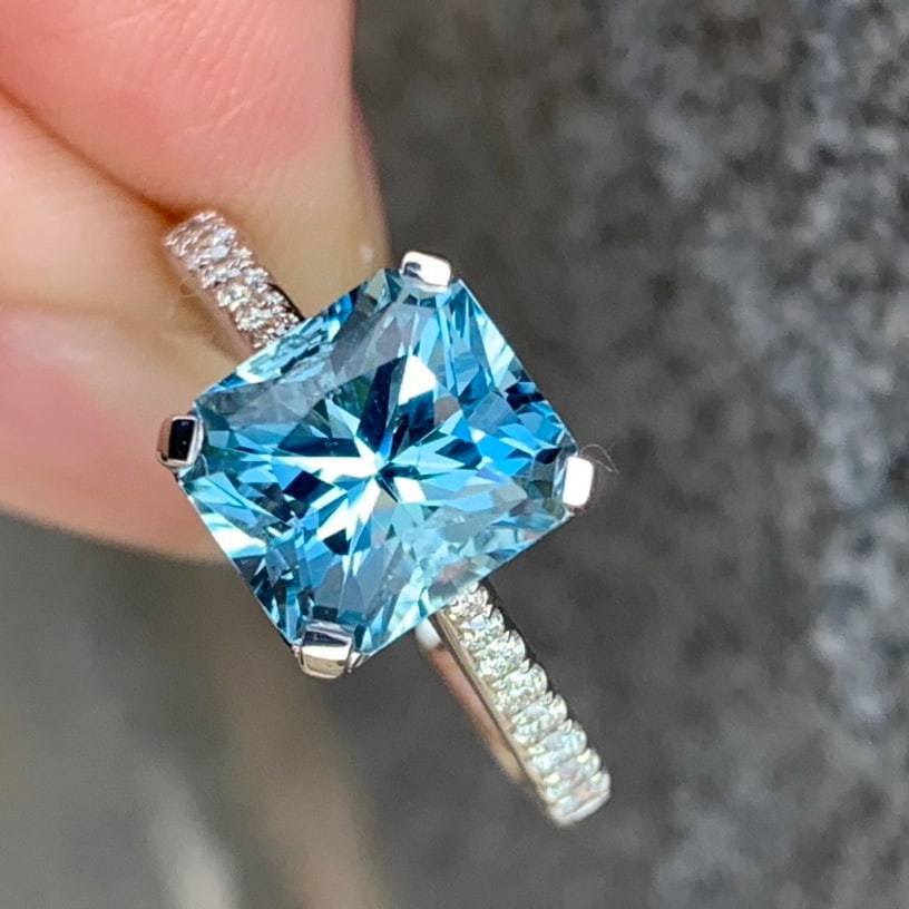 14K GOLD 2.51 CT NATURAL AQUAMARINE & DIAMOND RING - 2